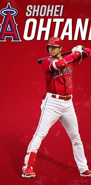 Shohei Ohtani in Los Angeles Angels uniform holding a baseball bat in a batting stance HD phone wallpaper