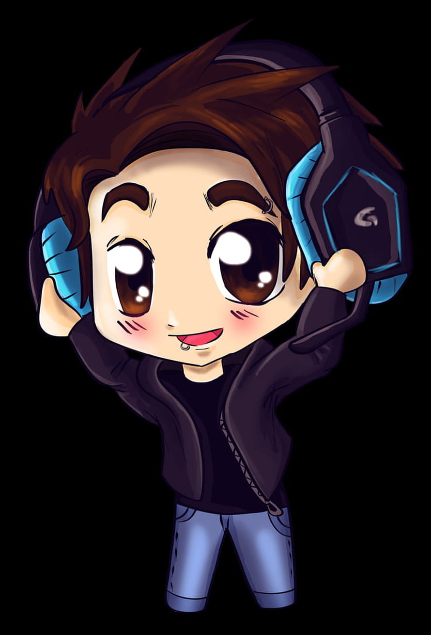 Cute Chibi Anime Boy Wearing Gaming Headset and Black Jacket HD phone wallpaper
