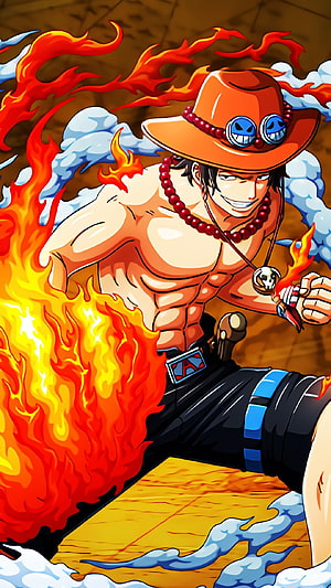 Portgas D. Ace Wielding Flames in One Piece Anime Illustration HD phone wallpaper