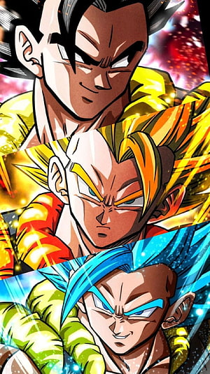 Dragon Ball Super Gogeta Super Saiyan Blue, Gold, and Black Form Anime Artwork HD phone wallpaper