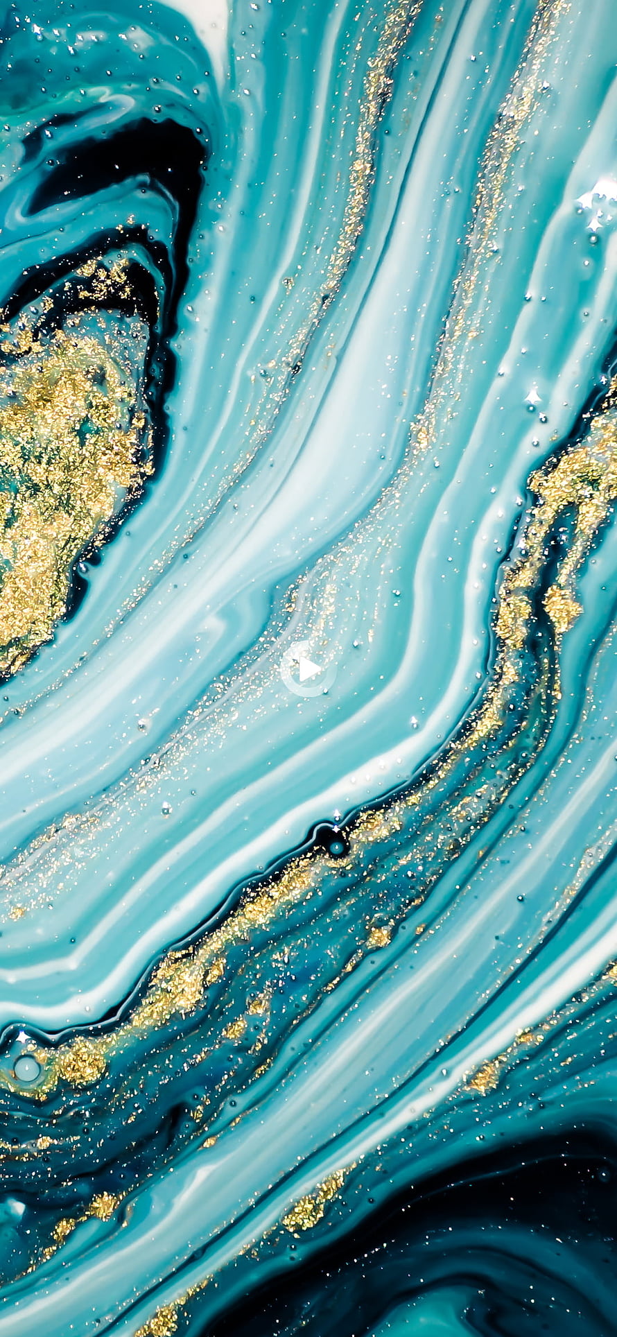Teal and Gold Fluid Art Marble Texture with Swirling Black and White Abstract Patterns HD phone wallpaper