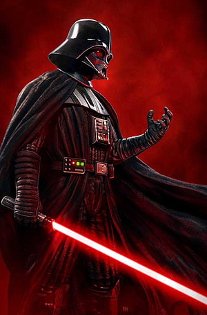 Darth Vader Wielding Red Lightsaber in Dramatic Dark Armor HD phone wallpaper