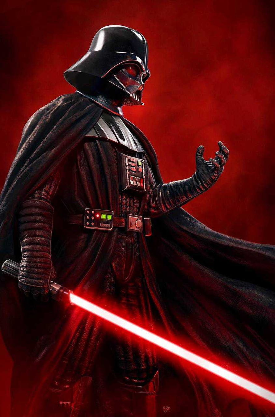 Darth Vader Wielding Red Lightsaber in Dramatic Dark Armor HD phone wallpaper