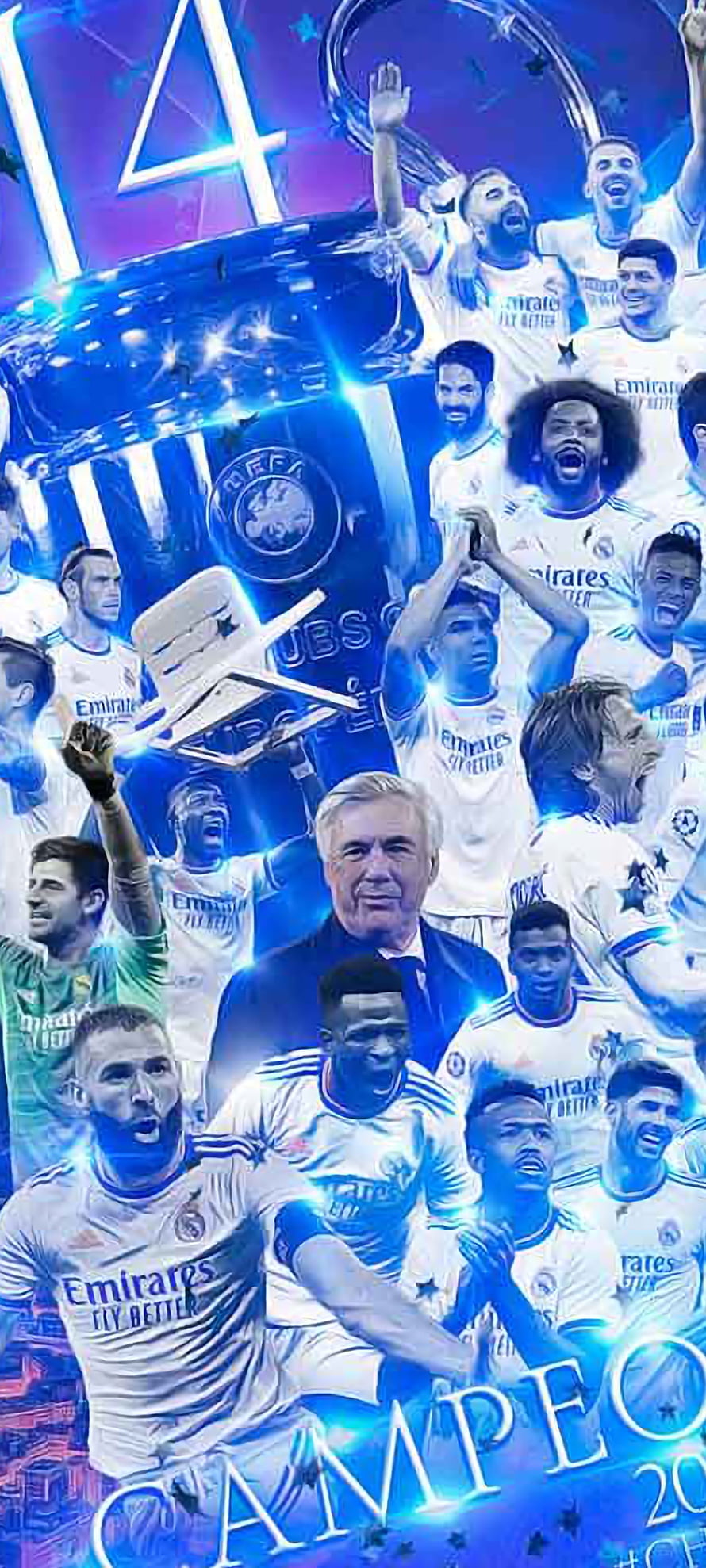Real Madrid Champions League Champions Celebration Collage with Trophy and Players HD phone wallpaper