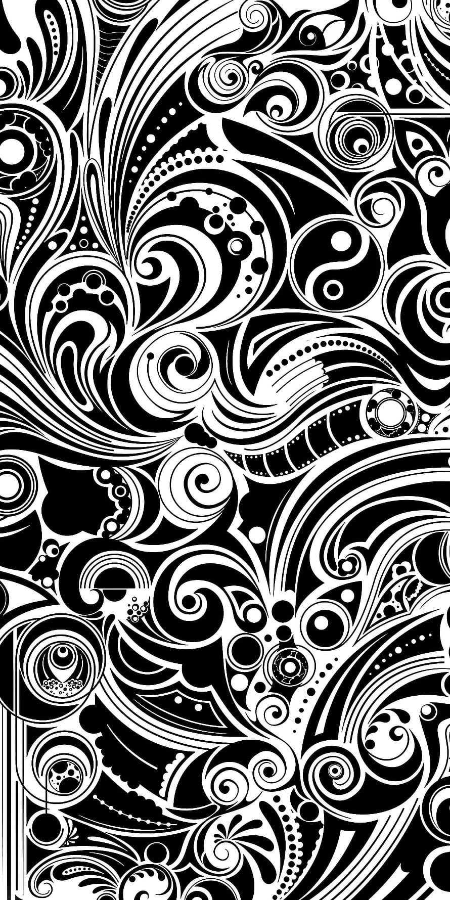 Intricate Black and White Tribal Swirl Pattern with Ornamental Dots and Curves HD phone wallpaper