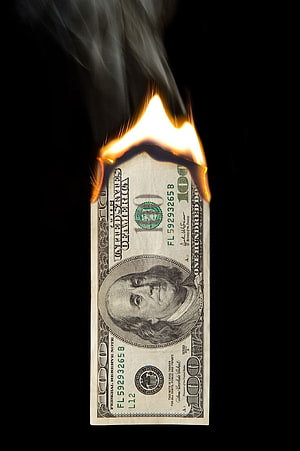 Burning US One Hundred Dollar Bill With Flames And Smoke On Black Background HD phone wallpaper