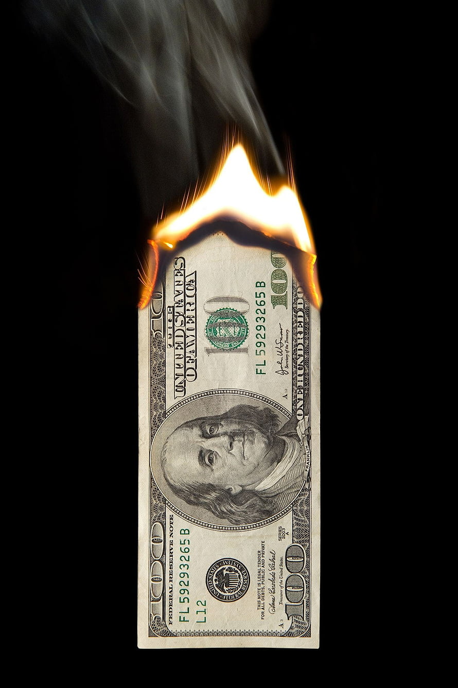 Burning US One Hundred Dollar Bill With Flames And Smoke On Black Background HD phone wallpaper