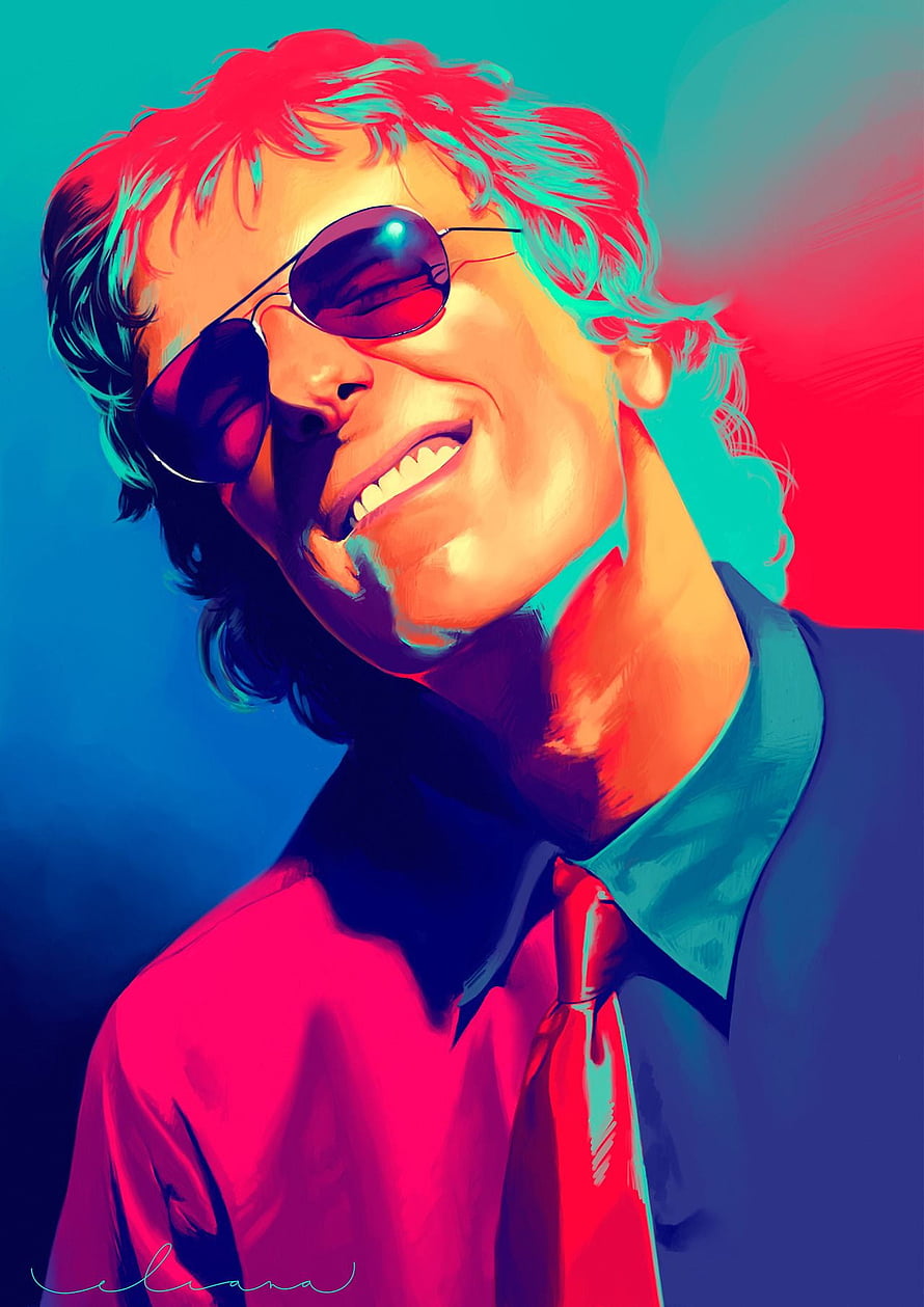 Vibrant Pop Art Portrait of Luis Alberto Spinetta Wearing Sunglasses and a Red Tie HD phone wallpaper