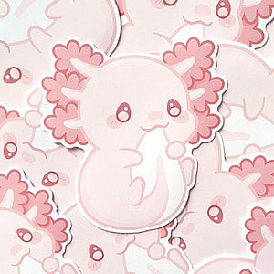 Cute Pink Axolotl Sticker Sheet with Kawaii Animal Design and Soft Pastel Colors HD phone wallpaper