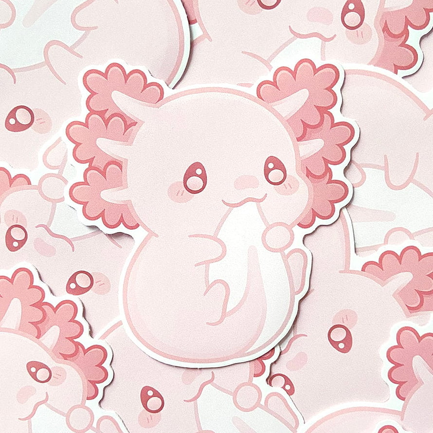 Cute Pink Axolotl Sticker Sheet with Kawaii Animal Design and Soft Pastel Colors HD phone wallpaper