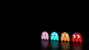 Pac-Man Ghosts Pixel Art on Black Background Minimalist Retro Gaming Wallpaper HD wallpaper