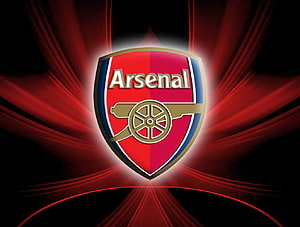 Arsenal Football Club Crest With Glowing Red Light Rays On Black Background HD wallpaper