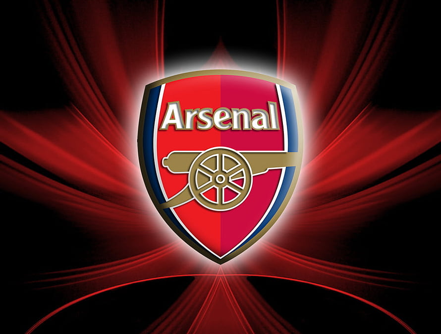 Arsenal Football Club Crest With Glowing Red Light Rays On Black Background HD wallpaper