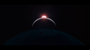2001 Space Odyssey Planet Eclipse Scene with Red Sun Rising Over Dark Horizon HD wallpaper