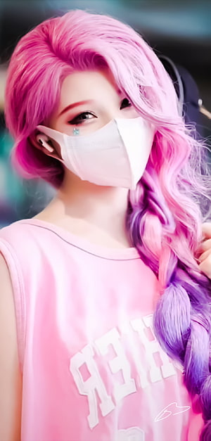 Pink and Purple Braided Hair Cosplay Portrait with Face Mask HD phone wallpaper