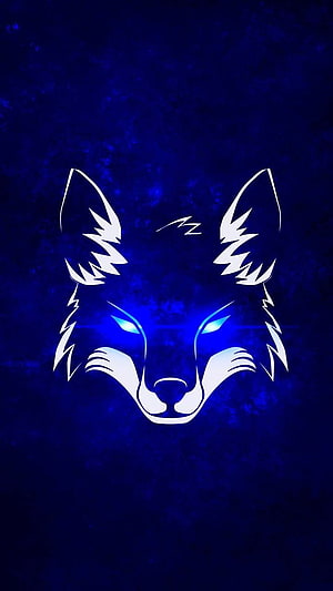 Glowing Blue Wolf Head Minimalist Line Art on Dark Textured Background HD phone wallpaper