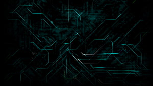 Dark Cyberpunk Circuit Board Pattern with Glowing Teal Digital Lines HD wallpaper