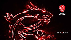 MSI True Gaming Red Neon Dragon Logo on Black Background HD wallpaper