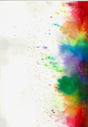 Vibrant Watercolor Splash on White Canvas with Multicolored Ink Blots and Abstract Paint Stains HD phone wallpaper