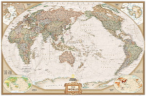 National Geographic Pacific-Centered World Map with Political Borders and Topographic Detail HD wallpaper