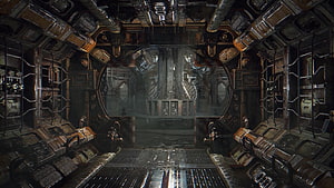 Nostromo Sci-Fi Spaceship Interior Concept Art with Industrial Metal Corridors HD wallpaper