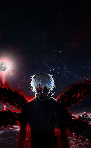 Tokyo Ghoul Kaneki Ken Dark Demon Form with Red Wings and Glowing Eyes HD phone wallpaper