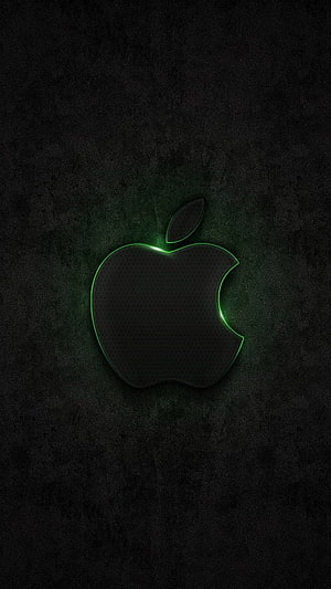 Apple Logo with Neon Green Glow on Dark Grunge Texture Background HD phone wallpaper