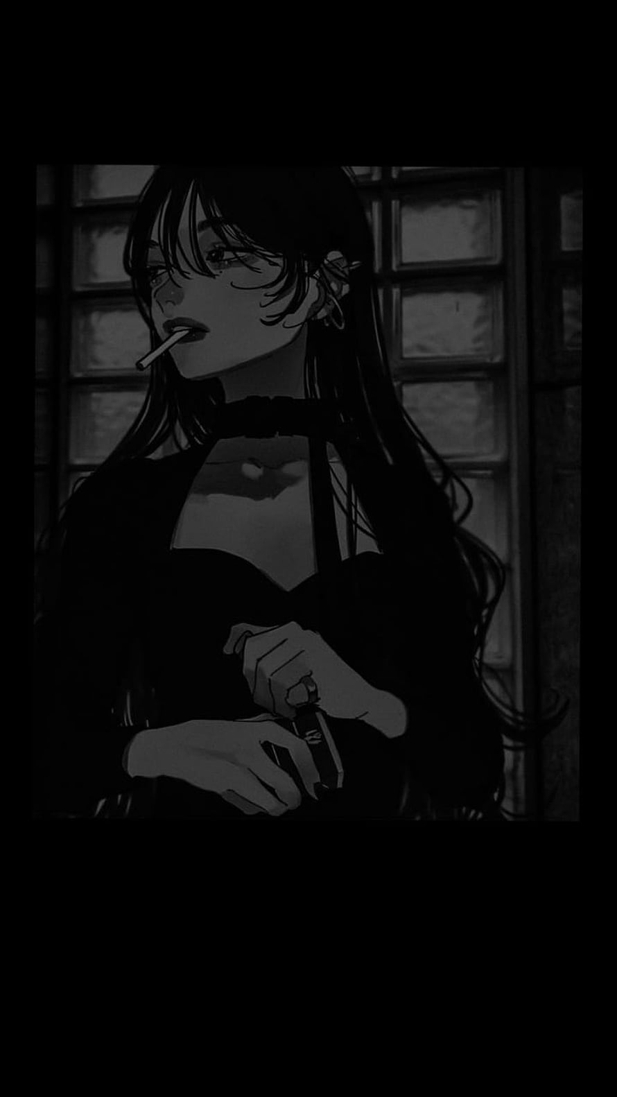 Dark Anime Girl Smoking Cigarette in Black Dress with Choker HD phone wallpaper