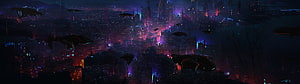 Neon-lit cyberpunk cityscape at night with flying vehicles and futuristic skyscrapers HD wallpaper