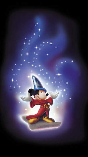 Sorcerer Mickey Mouse Casting Magic Spell in Fantasia Classic Disney Animation HD phone wallpaper