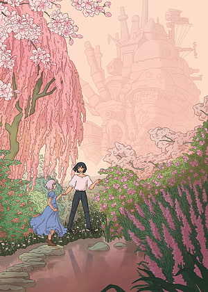 Sofia Matveychuk Studio Ghibli Inspired Illustration of Moving Castle Garden HD phone wallpaper