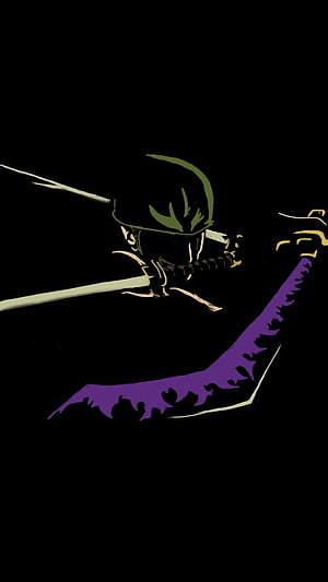 Roronoa Zoro Wielding Three Swords in Dark Minimalist Anime Illustration HD phone wallpaper