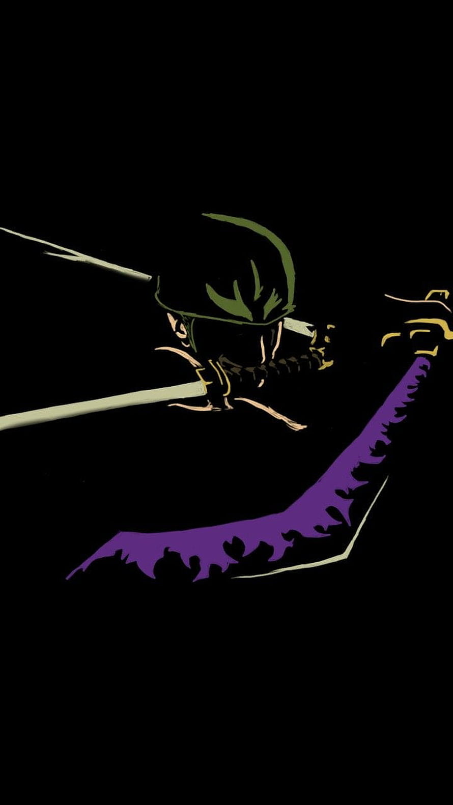 Roronoa Zoro Wielding Three Swords in Dark Minimalist Anime Illustration HD phone wallpaper