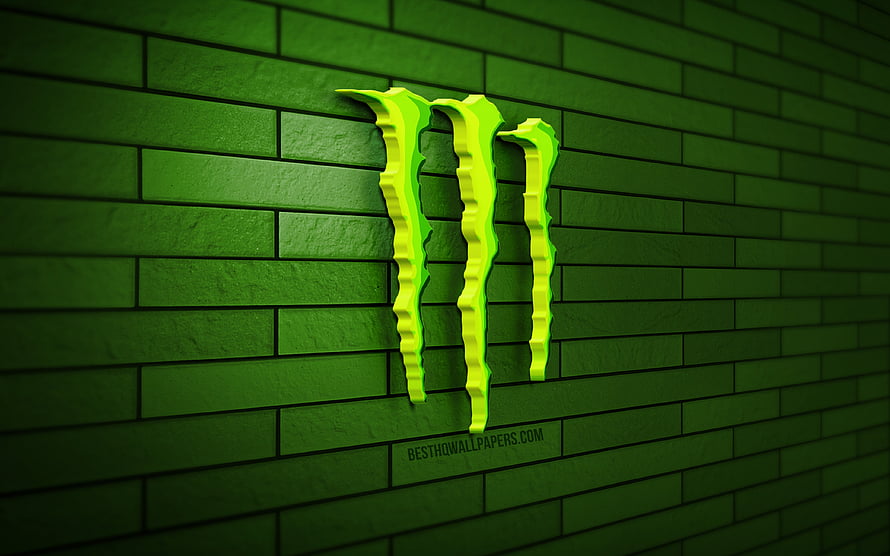 Monster Energy 3D Claw Logo on Green Brick Wall HD wallpaper