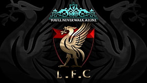 Liverpool FC Crest with You'll Never Walk Alone Motto on Dark Background HD wallpaper
