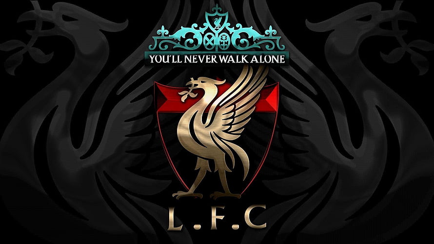 Liverpool FC Crest with You'll Never Walk Alone Motto on Dark Background HD wallpaper