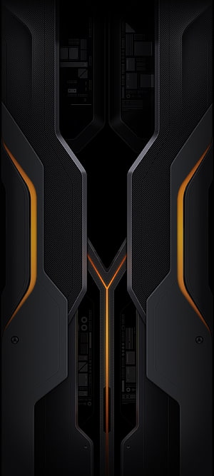 Poco F3 GT Futuristic Black and Orange Tech Panel Design HD phone wallpaper