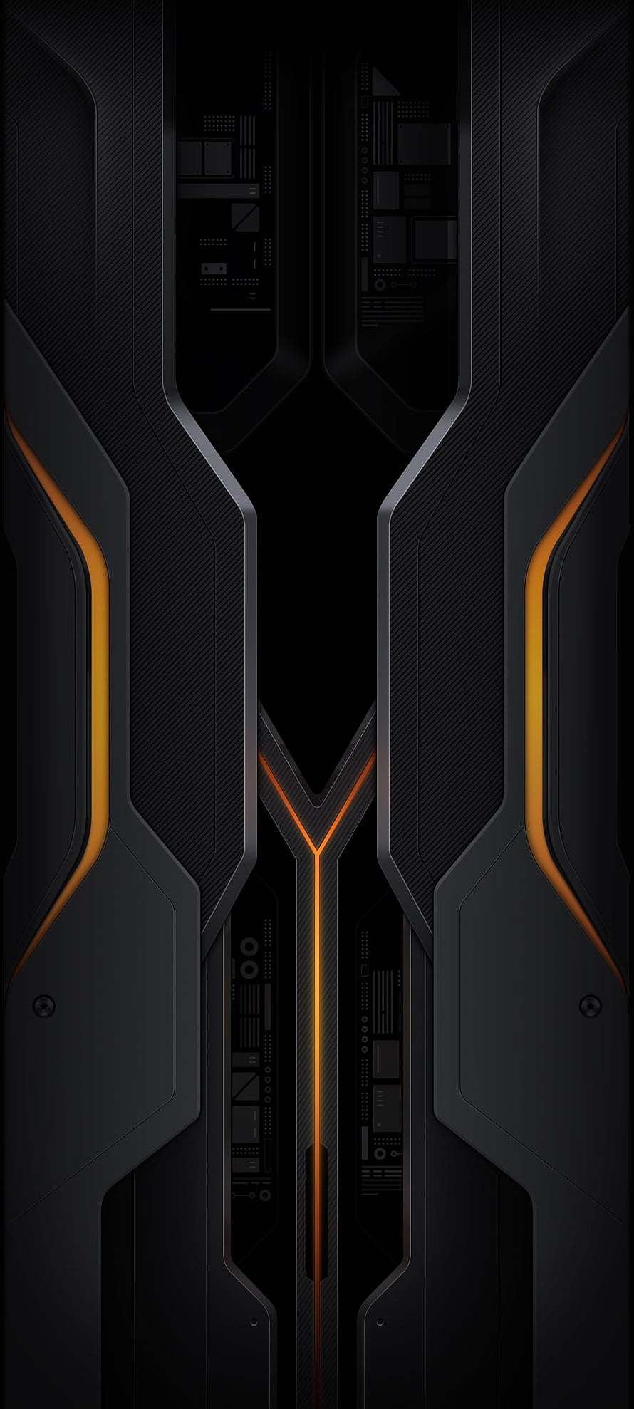 Poco F3 GT Futuristic Black and Orange Tech Panel Design HD phone wallpaper