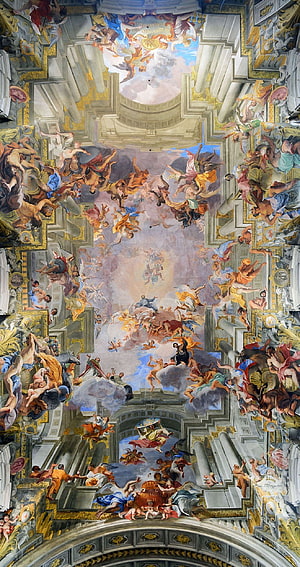 Baroque Ceiling Fresco with Illusionistic Architecture and Divine Figures HD phone wallpaper