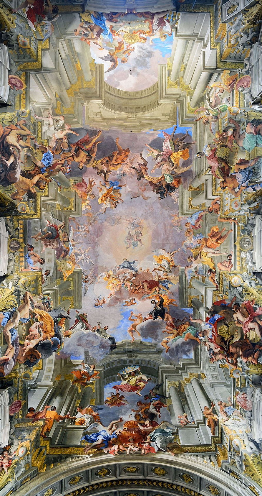 Baroque Ceiling Fresco with Illusionistic Architecture and Divine Figures HD phone wallpaper