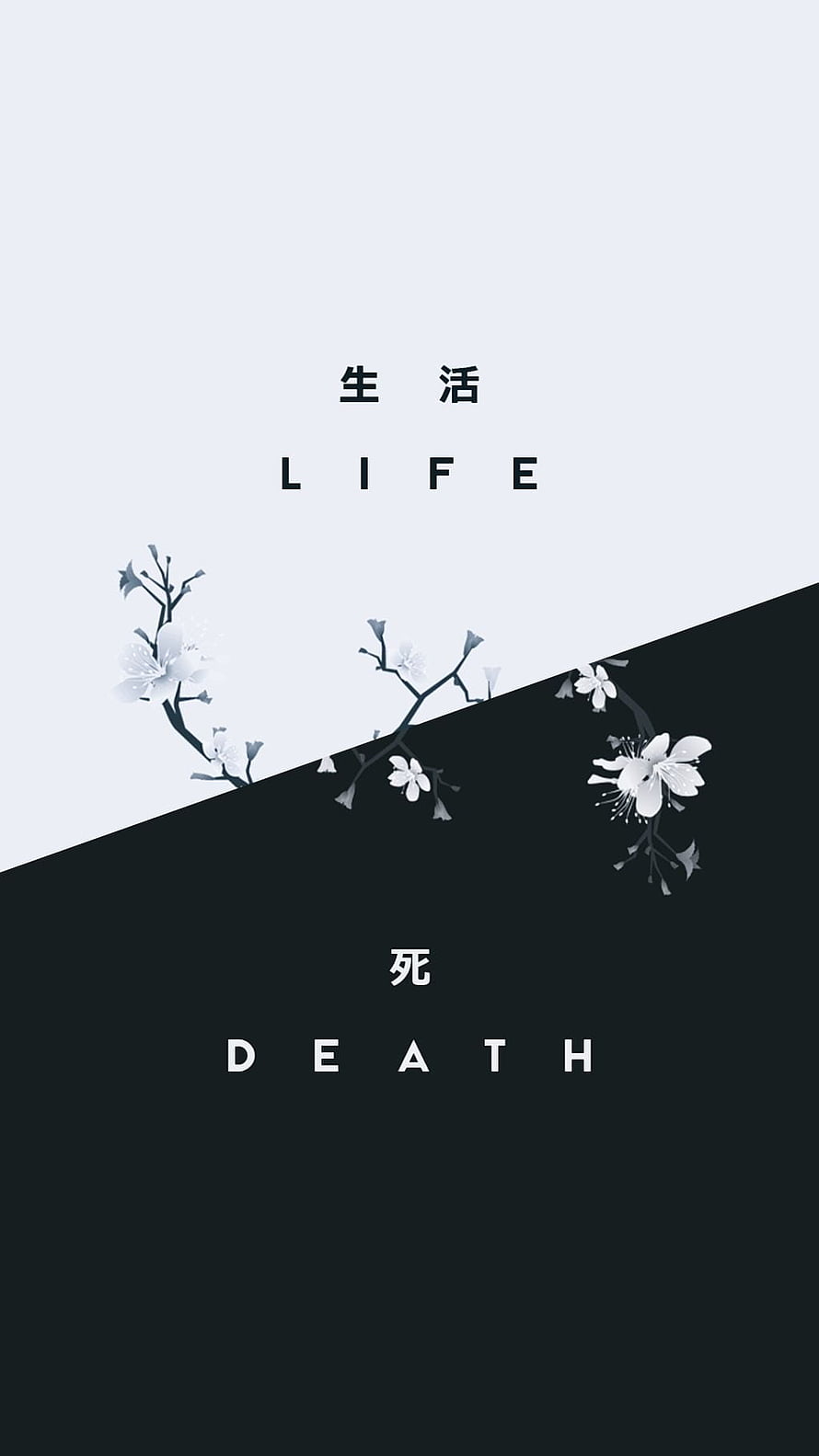 Minimalist Black and White Life and Death Quote with Delicate Blossom Branches HD phone wallpaper