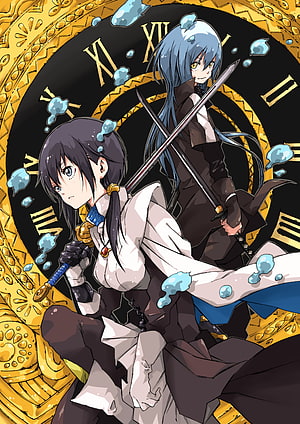 Tensei Shitara Slime Datta Ken: Two Swordswomen Before a Golden Clock Face HD phone wallpaper