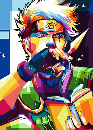 Kakashi Hatake Pop Art Portrait with Chakra Blade and Book HD phone wallpaper
