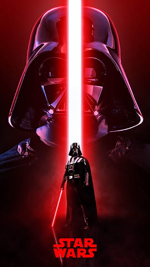 Darth Vader Star Wars Poster with Red Lightsaber and Dramatic Helmet Close-Up HD phone wallpaper