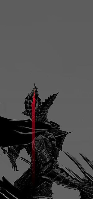 Guts from Berserk in Dark Armor with Red Sword HD phone wallpaper