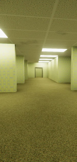 Backrooms Level 0 Empty Office Corridor with Fluorescent Lighting and Patterned Walls HD phone wallpaper