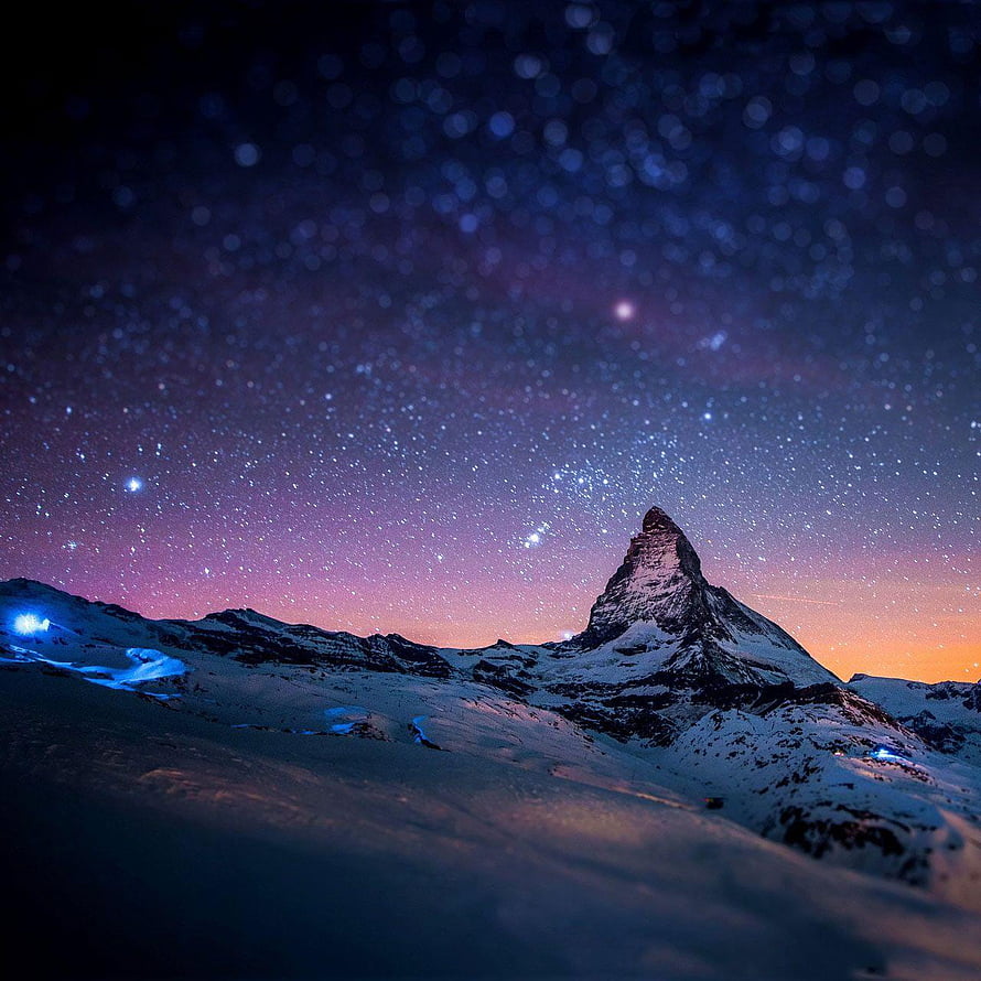 Matterhorn Peak Under a Starry Night Sky with Aurora and Snowy Alpine Landscape HD phone wallpaper