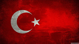Textured Turkish National Flag With Crescent Moon And Star On Deep Red Background HD wallpaper