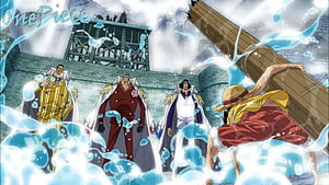 One Piece Marineford Arc: Luffy Confronts Admirals in Epic Water Battle HD wallpaper