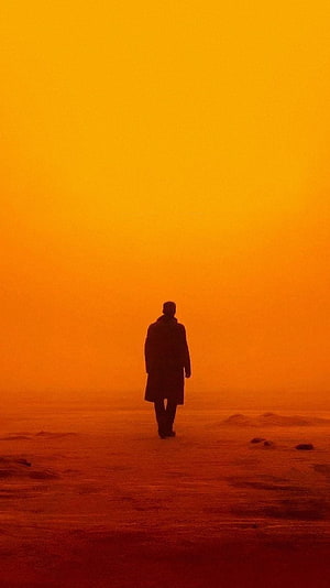 Blade Runner 2049 Silhouette Walking Through Orange Haze HD phone wallpaper